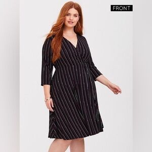 Torrid plus Black Striped Jersey faux wrap Dress